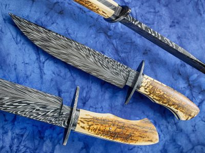 Steve Randall damascus bowie fixed custom knives