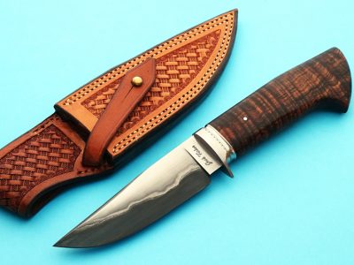 Josh Fisher fixed custom knives, forged hunting knife, ABS Journeyman Smith, Koa wood handle