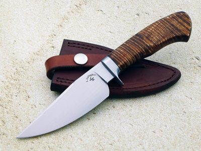 fixed custom knives Scott Gallagher curly koa hunter knife Robertson's Custom Cutlery hunters & skinners fixed blade