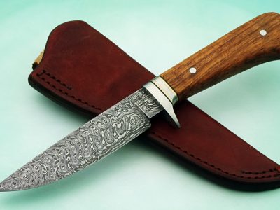fixed custom knives Gordon Graham damascus cc hunter knife with sheath Robertson's Custom Cutlery damascus hunters fixed blade