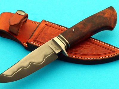 fixed custom knives Josh FisherForged San Mai Desert Ironwood Hunting Knife, ABS Journeyman Smith, Robertson's Custom Cutlery hunters and skinners fixed blade