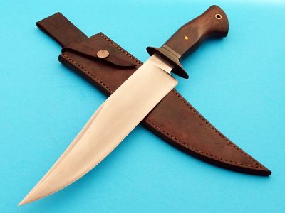 fixed custom knives Ramon Morales Harpoon Blued Bowie with Hamon, Desert Ironwood Bowie in ABS with Knight, Robertson's Custom Cutlery bowie fixed blade