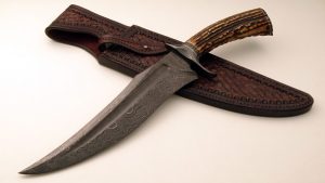 Brian Sellers Forged Fuller Damascus Stag Bowie Ladder Pattern ABS Journeyman Smith