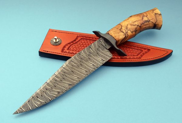 Shawn McIntyre Forged Tiger Stripe Damascus Bowie ABS Master Smith Custom Knife