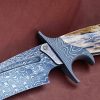 Broadwell Damascus Frame Handle Sub-Hilt Fighter Wolf's Tooth Pattern Fossil Walrus Ivory Custom Knife