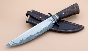 Charles Carpenter Forged Damascus San Mai Bowie Custom Knife ABS Journeyman Smith Bronze spacer