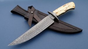Wess Barnhill Custom Forged Twist Damascus Bowie with Mammoth Ivory Award-winning ABS Journeyman Smith and winner of the prestigious George Peck Award