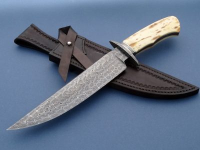Wess Barnhill Custom Forged Twist Damascus Bowie with Mammoth Ivory Award-winning ABS Journeyman Smith and winner of the prestigious George Peck Award