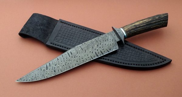 Cristian Silva Forged BowieABS Journeyman Smith Argentina Twist Pattern Damascus Stag Skull Carving