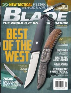 Blade Magazine Jan. 2022 Custom knife Field Editor Les Robertson Tactical Fixed Blades Reemerge