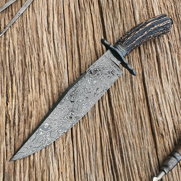 Shawn McIntyre Forged Damascus Sheffield Stag Bowie ABS Mastersmith
