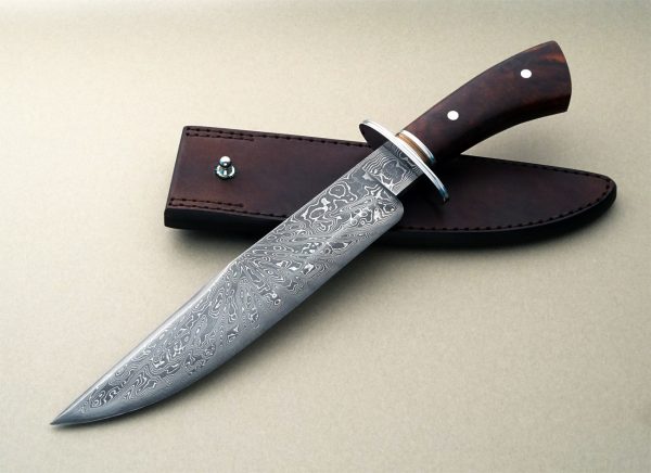 Mike Ruth Sr. Forged Damascus Bowie ABS Journeyman Smith Desert Ironwood