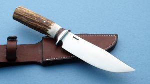 Mike Malosh Custom Forged Elk Camp Knife 2 with Maroon liners