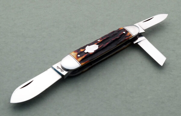 Joel Chamblin Custom 3 Blade Jumbo Sleeve Whittler Slip Joint Folder Stag