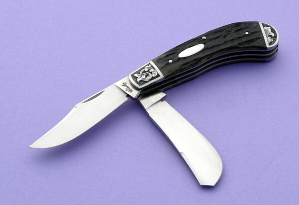 Eugene Shadley 2 blade Saddlehorn Slip Joint Folding Knife with Engraving
