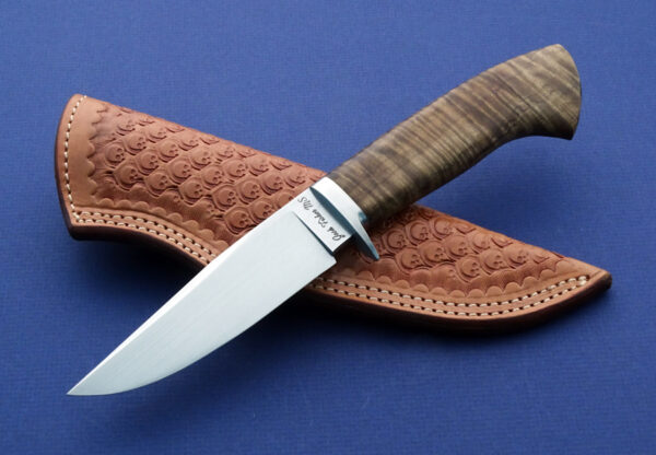 Josh Fisher Forged Drop Point Hunter ABS Master Smith wood handle with unique "skull" leather sheath