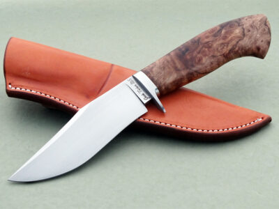 Josh Fisher custom Forged Upswept Hunting Knife ABS Master Smith Burl handle