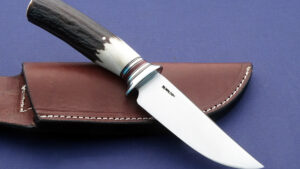 Mike Malosh forged RCC hunting knife with Elk handle and maroon liners