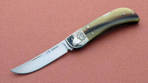 Corbet Sigman Presentation Folding Knife engraved bolster and polished Sheep Horn folder