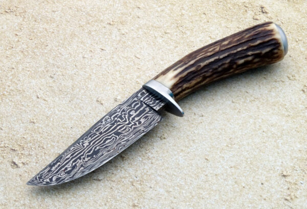 Josh Fisher Forged Damascus Hunting Knife Custom Hunter Stag ABS Master Smith