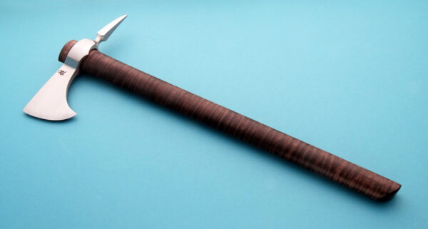 Andrew K Smith Custom Forged Fighting Spike tomahawk with wood handle.