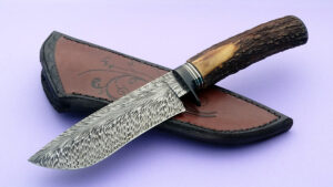 Matias Funes Forged Custom Feather Damascus Hunter Stag ABS Apprentice Smith Argentina Swirl Sheath