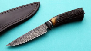Cristain Silva Forged Damascus Peccary Drop Point Hunting Knife Argentina made Amber Stag