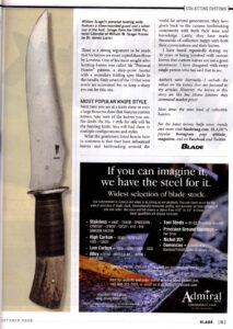 Blade Magazine Oct 2020 Collecting Custom Hunters Part 2 Les Robertson Custom Knife Field Editor Investment Users
