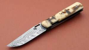 Brad Zinker Damascus Urban Barlow Folding Knife Front Flipper Damasteel Jeweled Anodize Titanium Mammoth Ivory