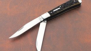 Hiroaki Ohta Two Blade Slim Line Trapper Slip Joint Folding Knife Japanese influence bolster shield wharncliffe clip point blade