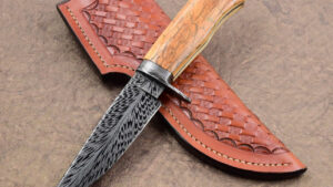 Steve Randall Custom Forged Feather Damascus Hunter Frame Handle Mastodon Ivory Hunting Knife