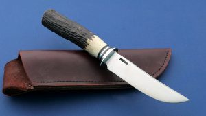 Mike Malosh Custom Hunting Knife with Elk handle. Forged blade handmade in USA.