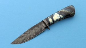 Dan Lewis Custom Forged Feather Damascus Hunting Knife Mastodon Ivory ABS Journeyman Smith Impressive!