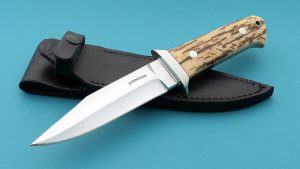 Tim Steingass Wilderness Presentation Fixed Blade Custom Knife Fighter Bark Mammoth Ivory handle Full tapered tang