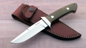 Tim Steingass Tactical Chute Knife OD Green micarta handle mirror finish full tapered tang thong hole custom knife classic design