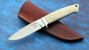 WC Bill Davis Custom made Drop Point Hunter Ivory Hunting Knife studied under Bob Loveless Full Tapered Tang Vintage Knife
