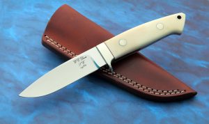 WC Bill Davis Custom made Drop Point Hunter Ivory Hunting Knife studied under Bob Loveless Full Tapered Tang Vintage Knife