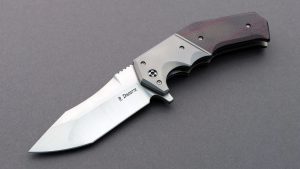 Randy Doucette Custom Tactical Folding Knife Deep double hollow ground blade smooth opening and great lock-up Flipper Titanium frame, bolster & clip Warmonger Tactical Folder Red/Grey Carbon Fiber
