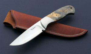 Ron Gaston Custom Drop Point Hunting Knife Vintage Hunter Gorgeous California Buckeye Burl Full Tapered Tang Leather Sheath