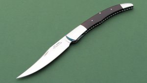 Scott Sawby Custom Toothpick Integral Folder Patented Self Lock Filework Desert Ironwood Dovetail Bolsters Folding Knife