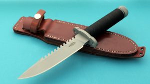Vaughn Neeley Custom Made SES Hollow Handle Tactical Fighter Bead-blast finish serrations, well-thought out survival tool, fire starter rod, sharpening stone, Timberline Knives