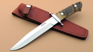James Sponaugle Loveless style Wilderness Fighter Custom Made with Sheep Horn Full tapered tang double edge mirror finish