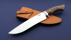Tim Withers Camp Knife mirror finish, full tapered tang, bead-blasted maroon Micarta handle & red liners