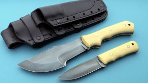 Dave Beck Tactical Knife Set Custom made WSK & Scout Model C Gen3 Tracker WSK Blued blade finish Vintage Ivory Micarta 2 sheath options the movie, "The Hunter" featured this knife WSK serial # H 025 & Scout #122 improved heat treating for better performance