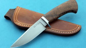 Luke Dellmyer Custom made Drop Point Hunter Forged Hunting Knife ABS Journeyman Smith Acid washed blade finish Mun Wood handle