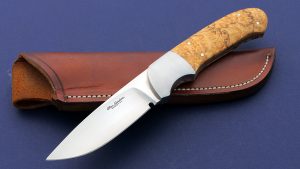 Ron Gaston Hunter Custom hunting knife Ron was taught by George Herron and best known for his dove tailed bolsters and excellent fit and finish. Maple handle ABS Bladesmithing Hall of Fame inductee in 2021