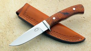 Larry Page South Carolina Custom Knife Maker Model 1-A Drop Point Hunter Maple handle full tapered tang student of George Herron