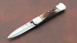 Mel Pardue Custom made Lockback Presentation Folding Dagger Knife with Stag handle